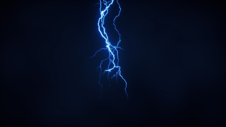 Fulmine blu con sfondo scuro, rendering 3D