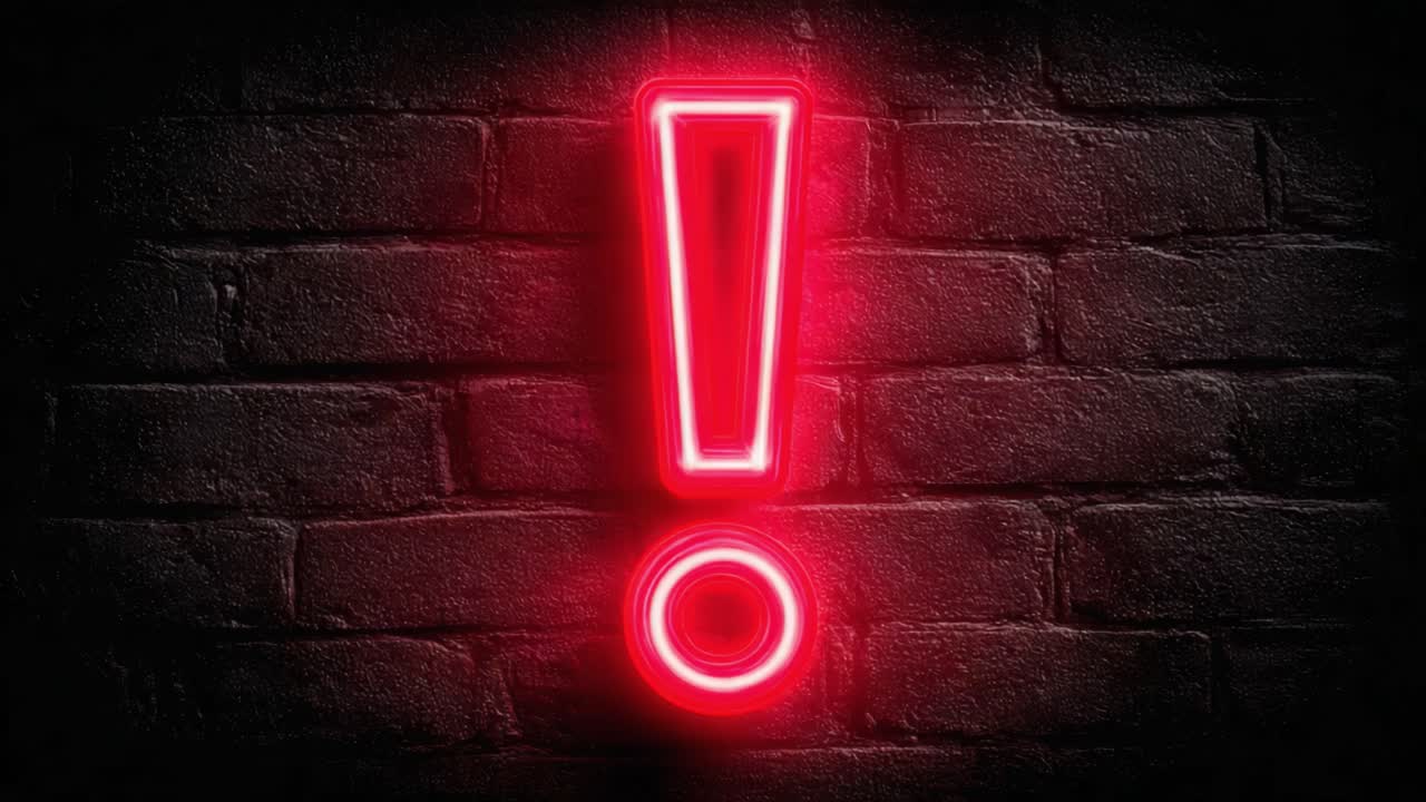 Illuminated Neon Exclamation Mark on Dark Wall: A Bold Statement of Alertness and Attention Drawing Element Captured in Stunning Glow