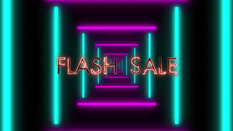 Animation-Von-Flash-Sale-Text-Und-Bunten-Formen-über-Einem-Digitalen-Tunnel