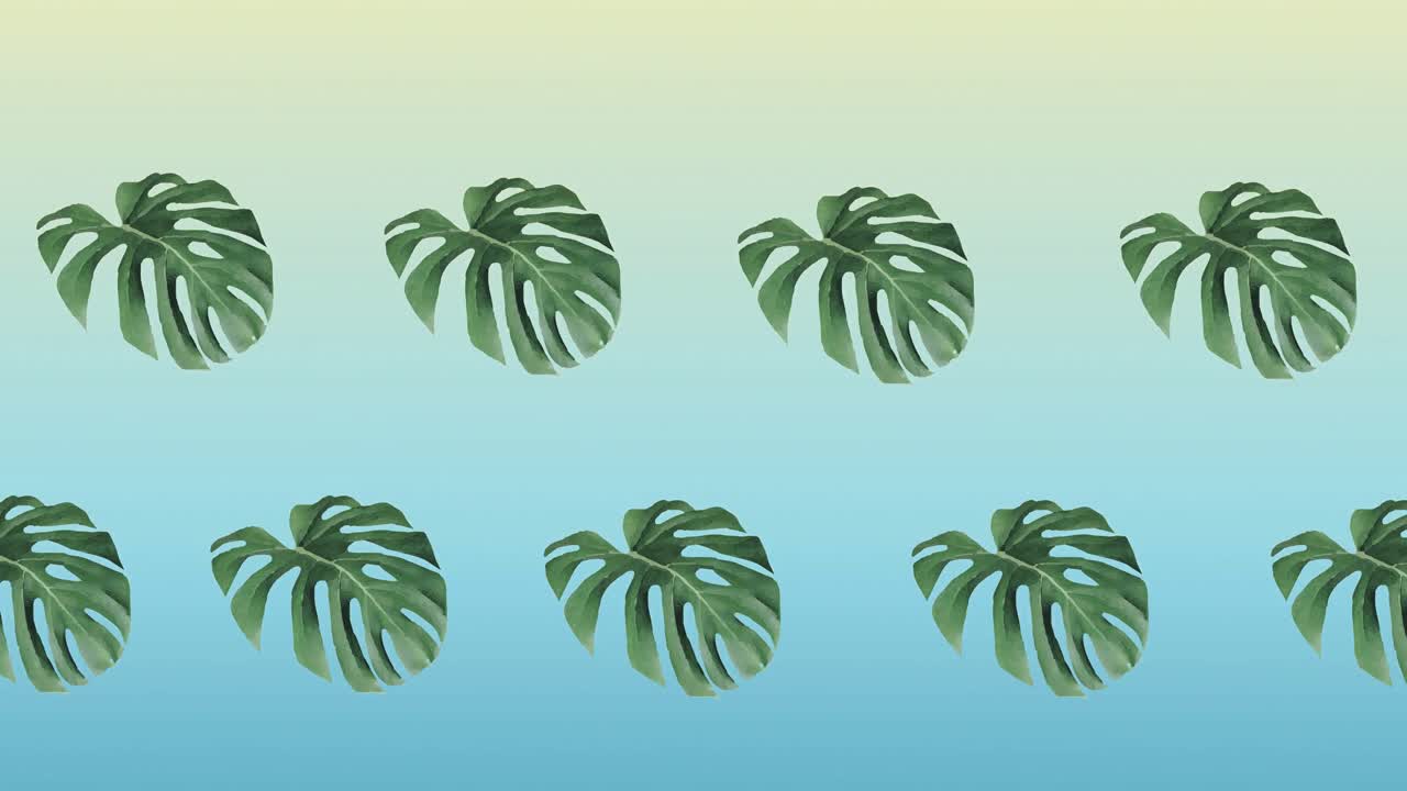 composición de filas de hojas de plantas verdes que se mueven sobre un fondo azul