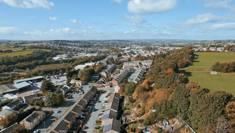 aerial panoramic view of residential houses in urban neighbourhood