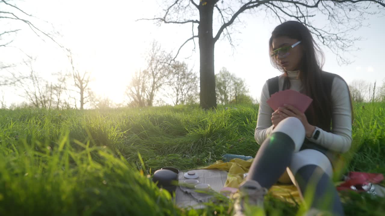Woman and Girl Having a Picnic in a Park