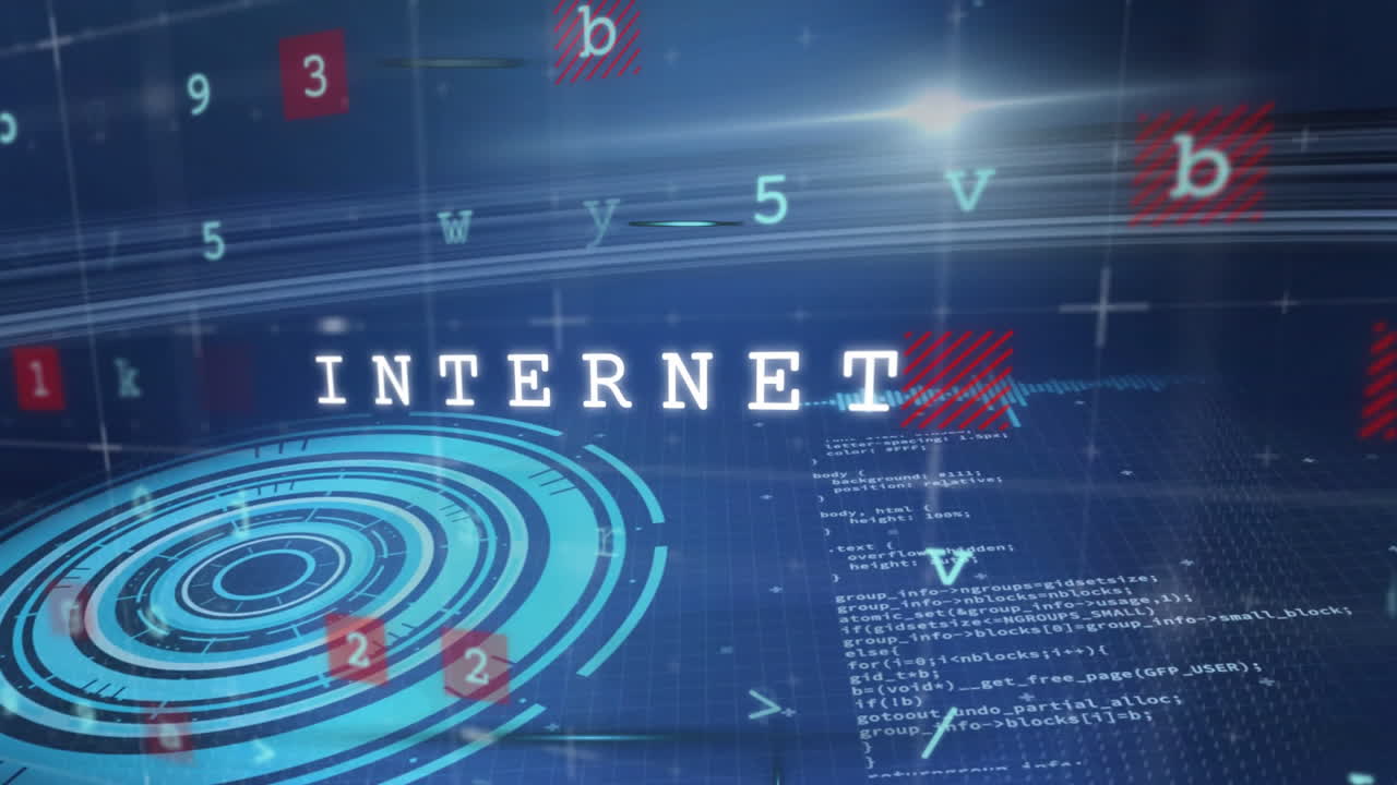 파란색 기술 배경에 디지털 코드 및 데이터 처리 애니메이션