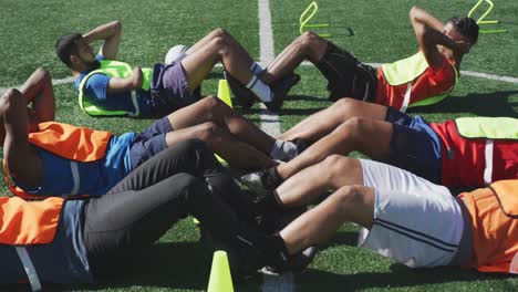 soccer players training on field