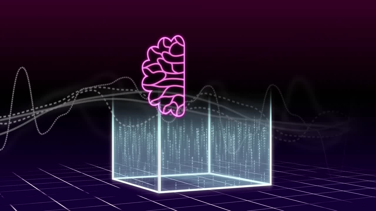animación del procesamiento de datos con icono y cubo