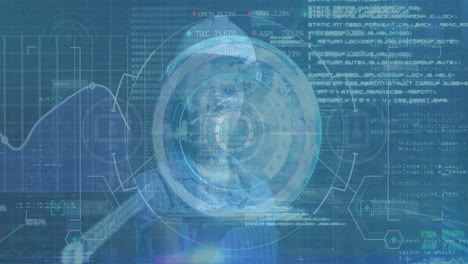 Animation of data processing over caucasian female worker