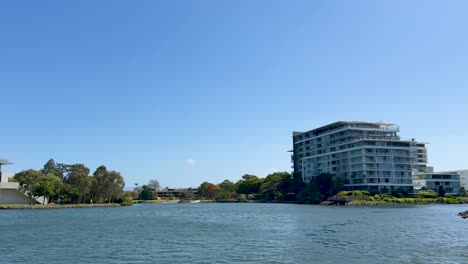 waterfront buildings and clear blue sky