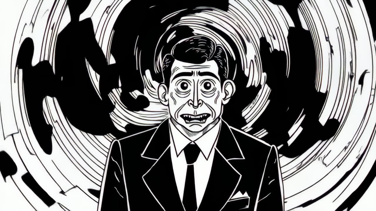 Black and White Swirls and Distressed Man