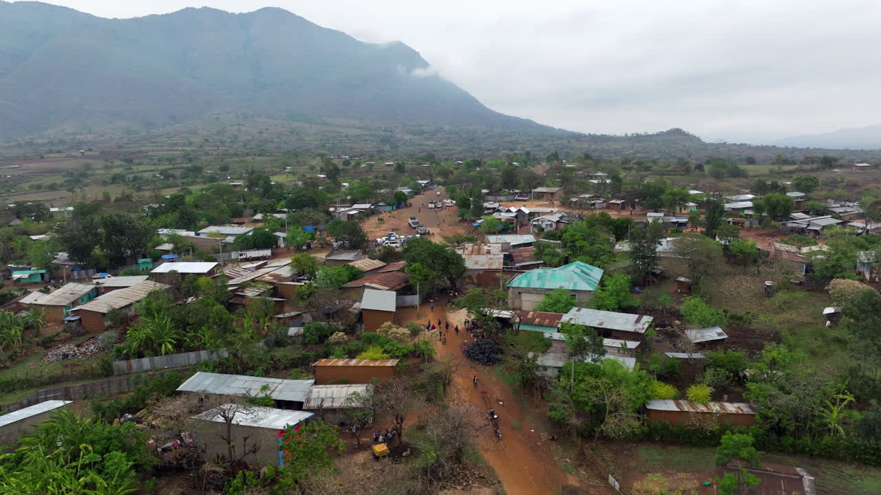 Aerial of tribal market day in Kako village, Ethiopia