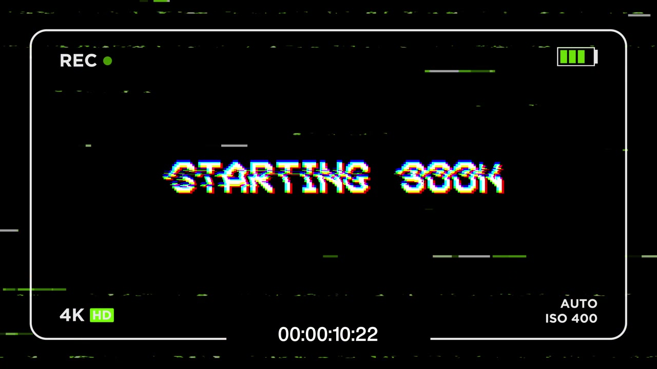 Starting Soon Glitch Text with Camcorder Recording Overlay
