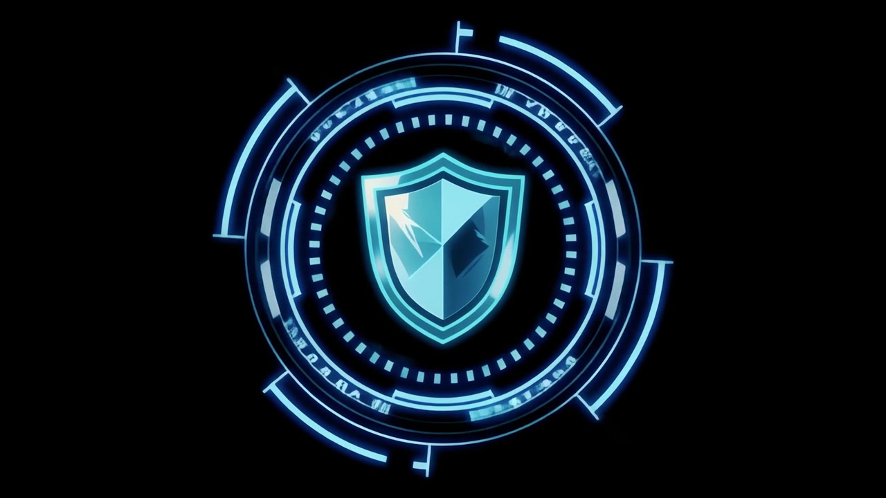 Animated Blue Shield Icon with Futuristic HUD for Digital Security