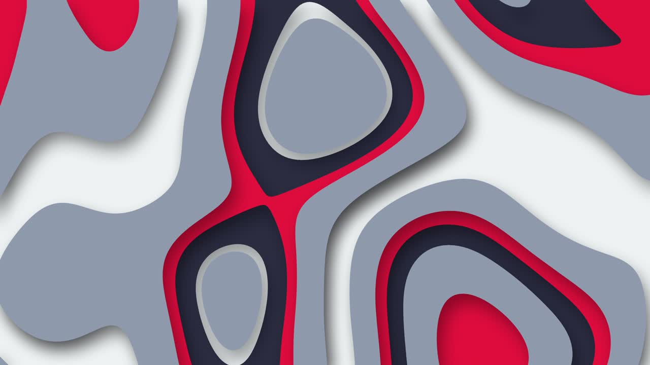 Red, navy blue and gray trendy abstract wavy background. Psychedelic animated background. 4k resolution animation. Modern minimal animation design banner. 3D Dynamic futuristic shapes