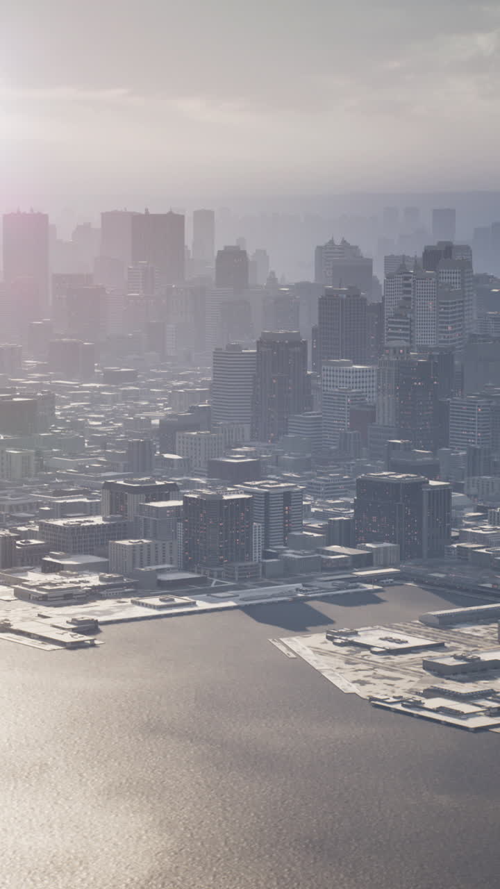 안개 속 의 도시 의 공중 사진