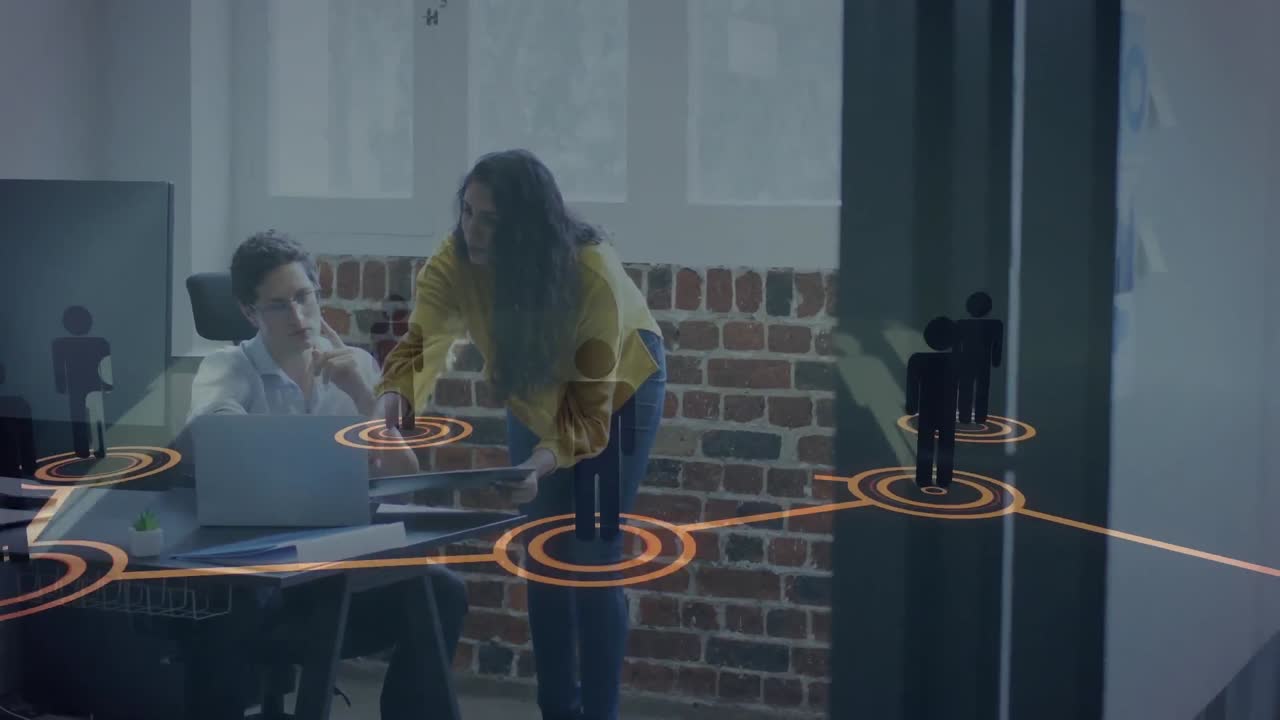 animación de la red de conexiones sobre personas de negocios en la oficina