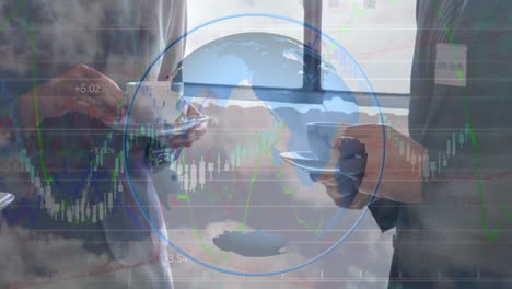 animation of data processing over people drinking coffee