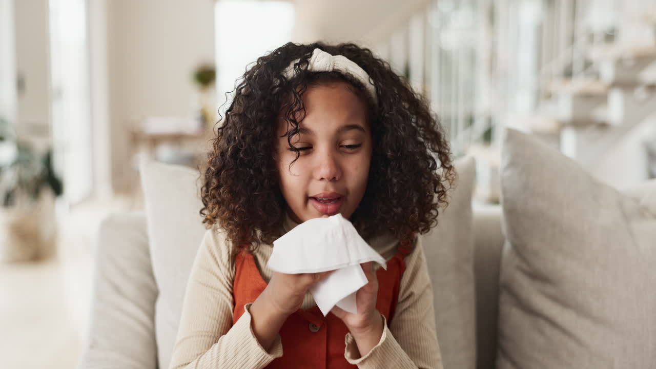 Girl Blowing Nose with Tissue