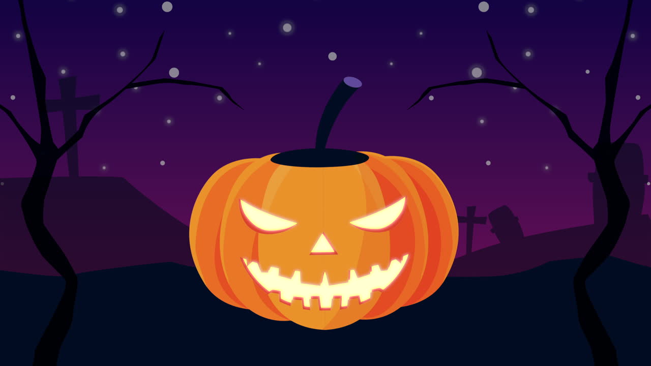 calabaza de halloween en una escena de cementerio