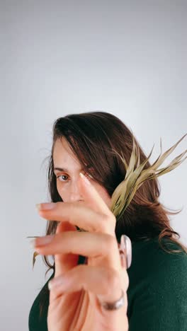 woman with dry grass