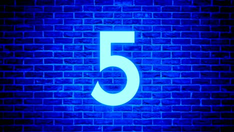Neon-light-number-5-five-animation-motion-graphics-modern-on-brick-wall-background