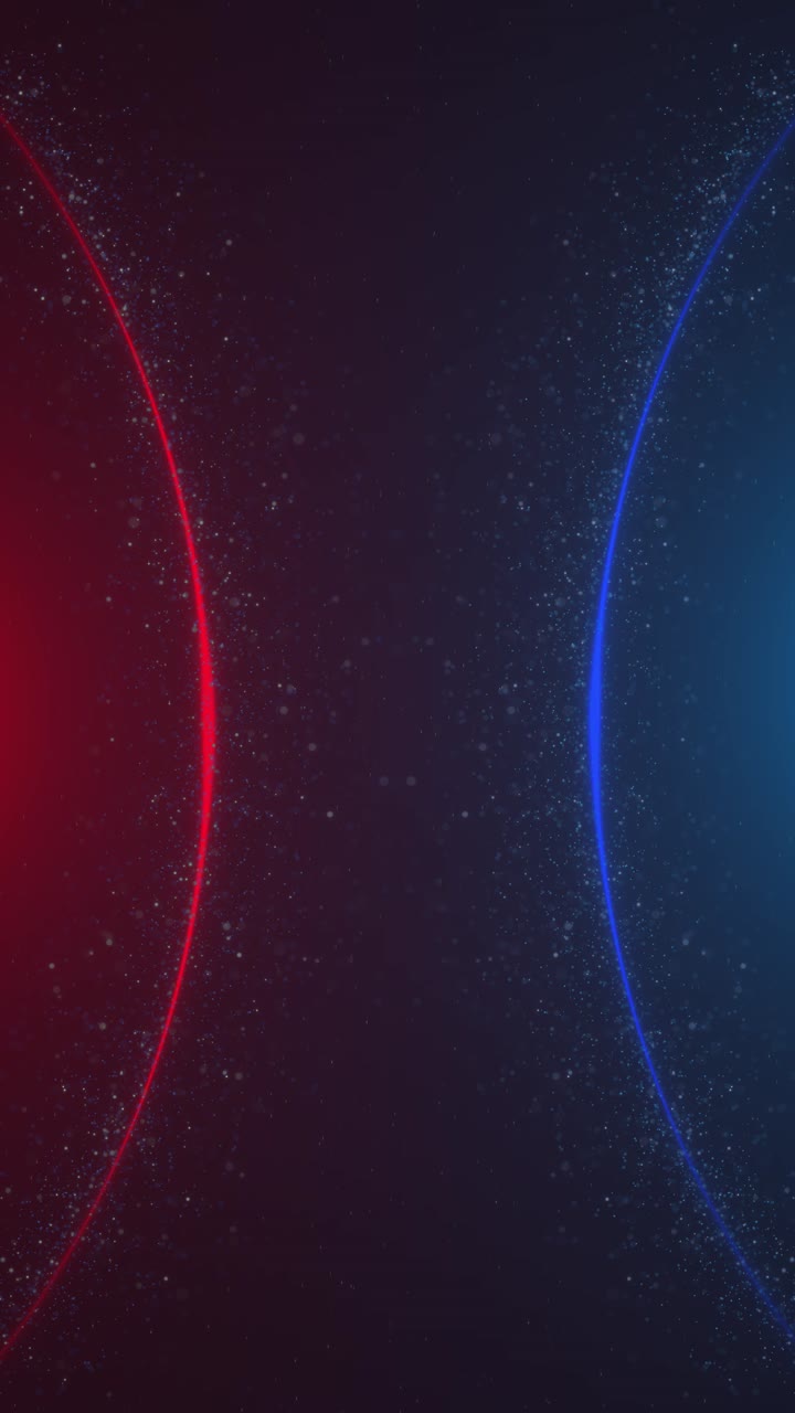 Video footage of glowing blue red particles forming vibrant digital motion design for celebration