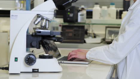joven científico trabajando con una computadora portátil en el laboratorio