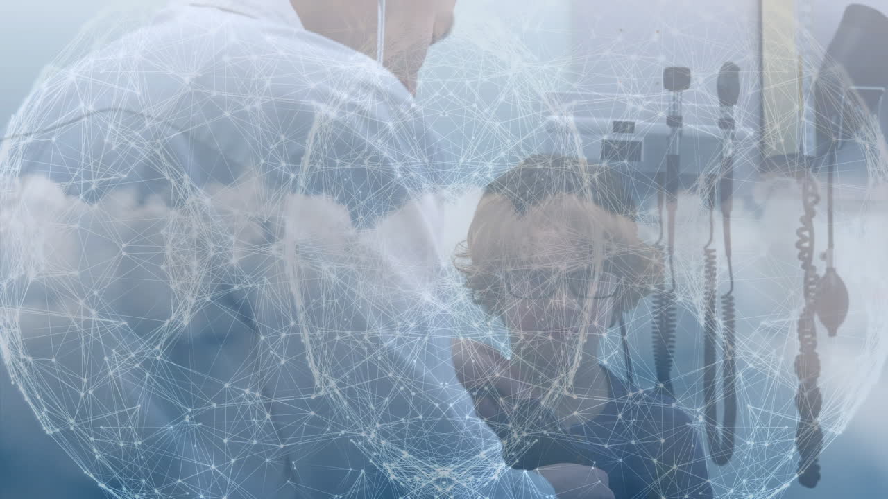 하늘과 구름의 애니메이션, 아시아 의사가 스테토스코프를 들고 소년을 검사하는 뒤쪽의 전 세계