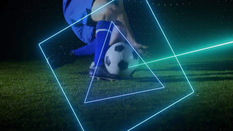 animation of neon scanner processing data over football on pitch