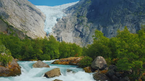 The-Incredible-Nature-Of-Norway-Is-The-Mountains-And-The-Brixdal-Glacier-Tilt-Shot-4k-Video