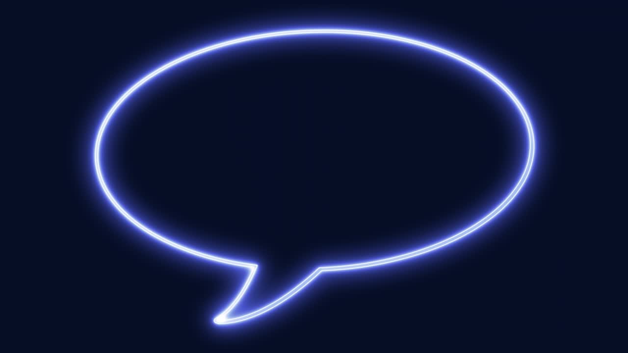 A flickering neon sign of a comic book speech bubble, blue oval shape cutout