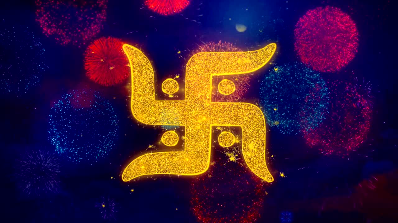 Diwali Element 4 Firework Text Greeting Text Sparkle Particles on Colored Fireworks