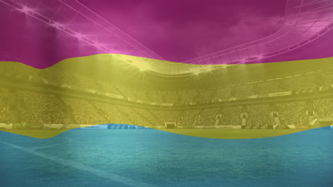 animación de la bandera de pansexual sobre el estadio deportivo
