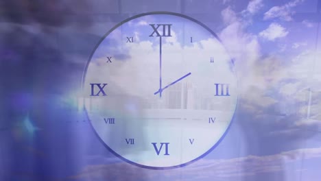 people walking fast with clock in foreground