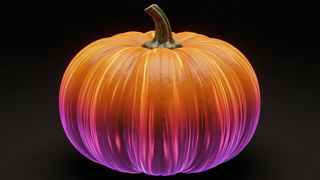 A Stunning Glowing Pumpkin: Bright Orange and Vibrant Purple Hues Create a Captivating Autumn Display, Perfect for Halloween Decorations and Seasonal Ambiance
