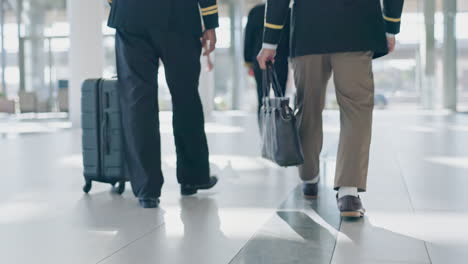 Luggage,-airport-lobby-and-pilot-walking-with-bag