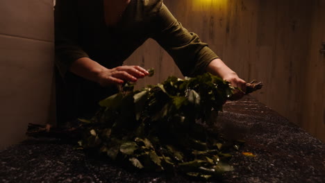 woman preparing for a traditional russian banya session