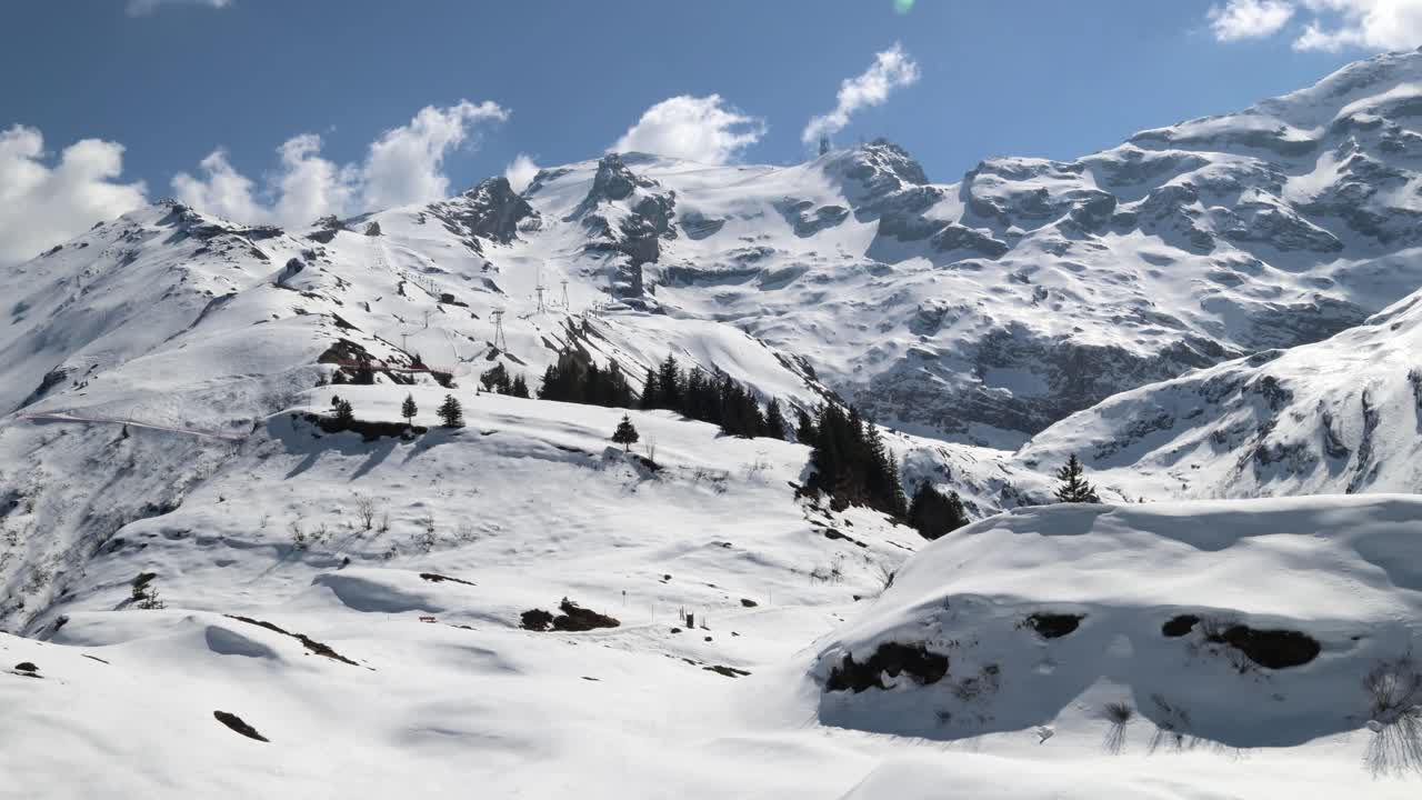 Winter mountain landscape in Swiss alps, mountain Titlis with ski piste