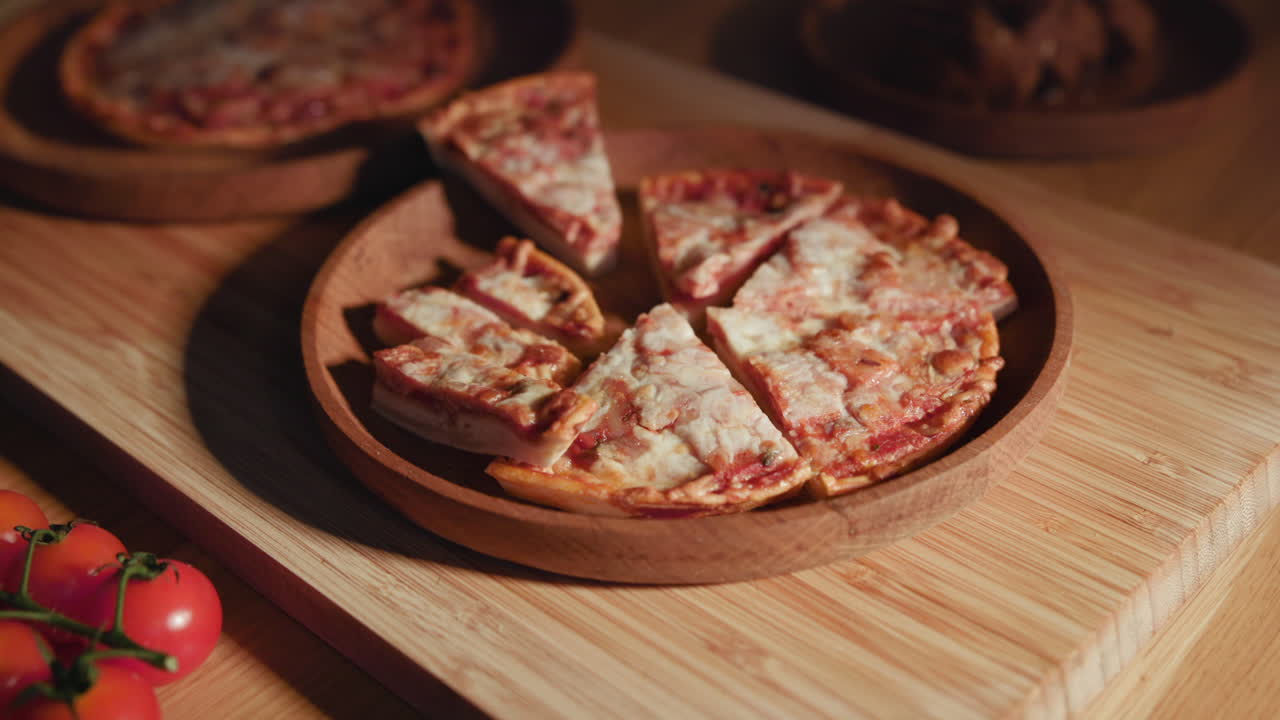 Pizza Slices on a Wooden Plate