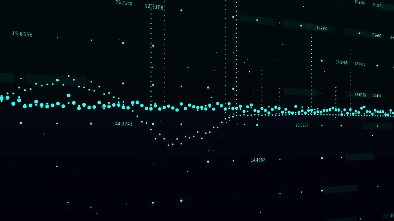 Animation of data processing and changing numbers against black background