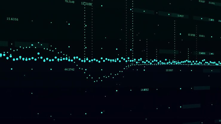 Animation of data processing and changing numbers against black background