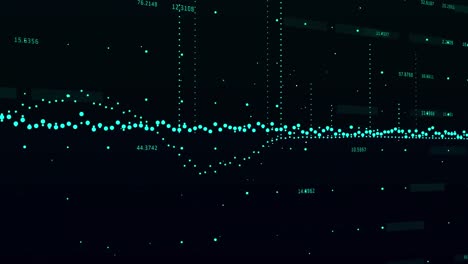 Animation of data processing and changing numbers against black background