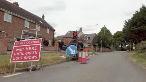 Roadworks on English country roads holding up the traffic