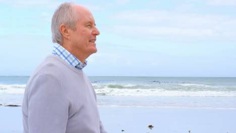 side view of old caucasian senior man walking at beach 4k