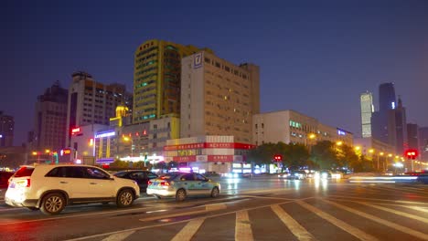 sunset night illuminated changsha city traffic street crossroad panorama timelapse 4k china