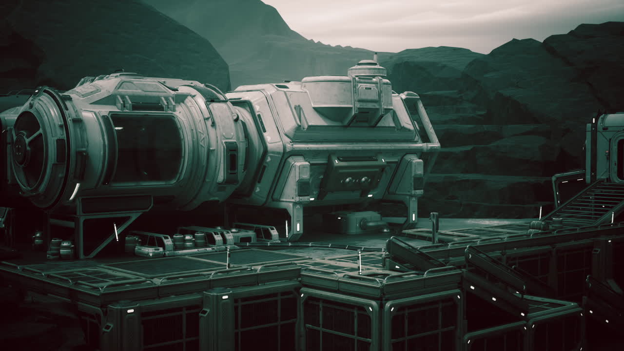 un puesto avanzado de una nave espacial futurista en un planeta alienígena