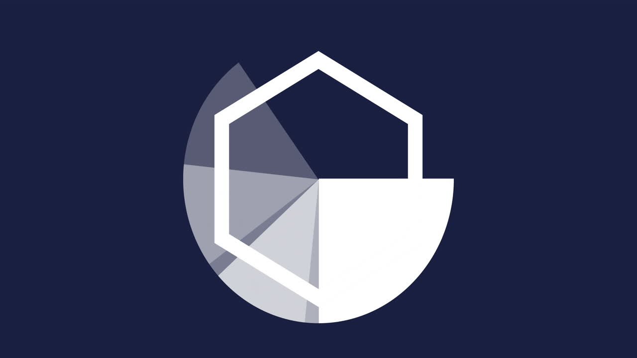 Animation of rotating geometric spiral design on dark blue background