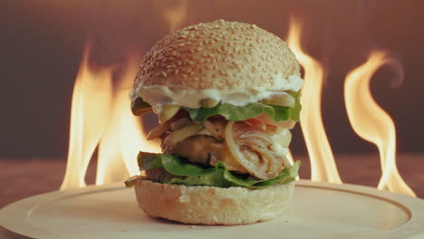 burger with flames