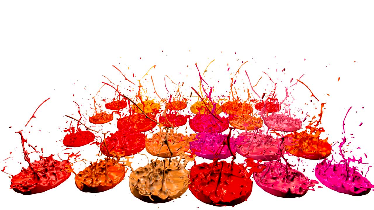 las pinturas 3d bailan en 4k sobre un fondo blanco. simulación de salpicaduras de tinta en un altavoz musical que reproduce música. hermosas salpicadas como un fondo brillante en ultra alta calidad. sombras de versión de rojo 5