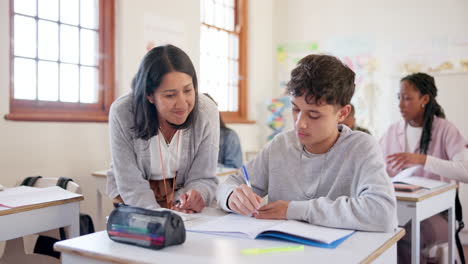 salón de clases, estudiantes o maestro con educación