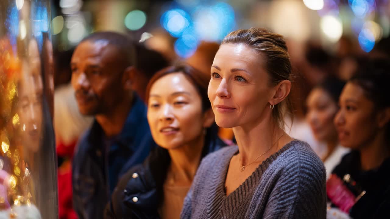 A Captivating Display Engages a Diverse Group of Observers in a Vibrant Setting, Showcasing Their Engrossed Expressions and Shared Experience Amidst a Festive Atmosphere