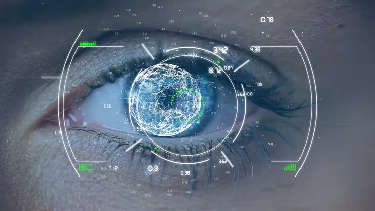Animation of globe and data processing over eye of caucasian woman